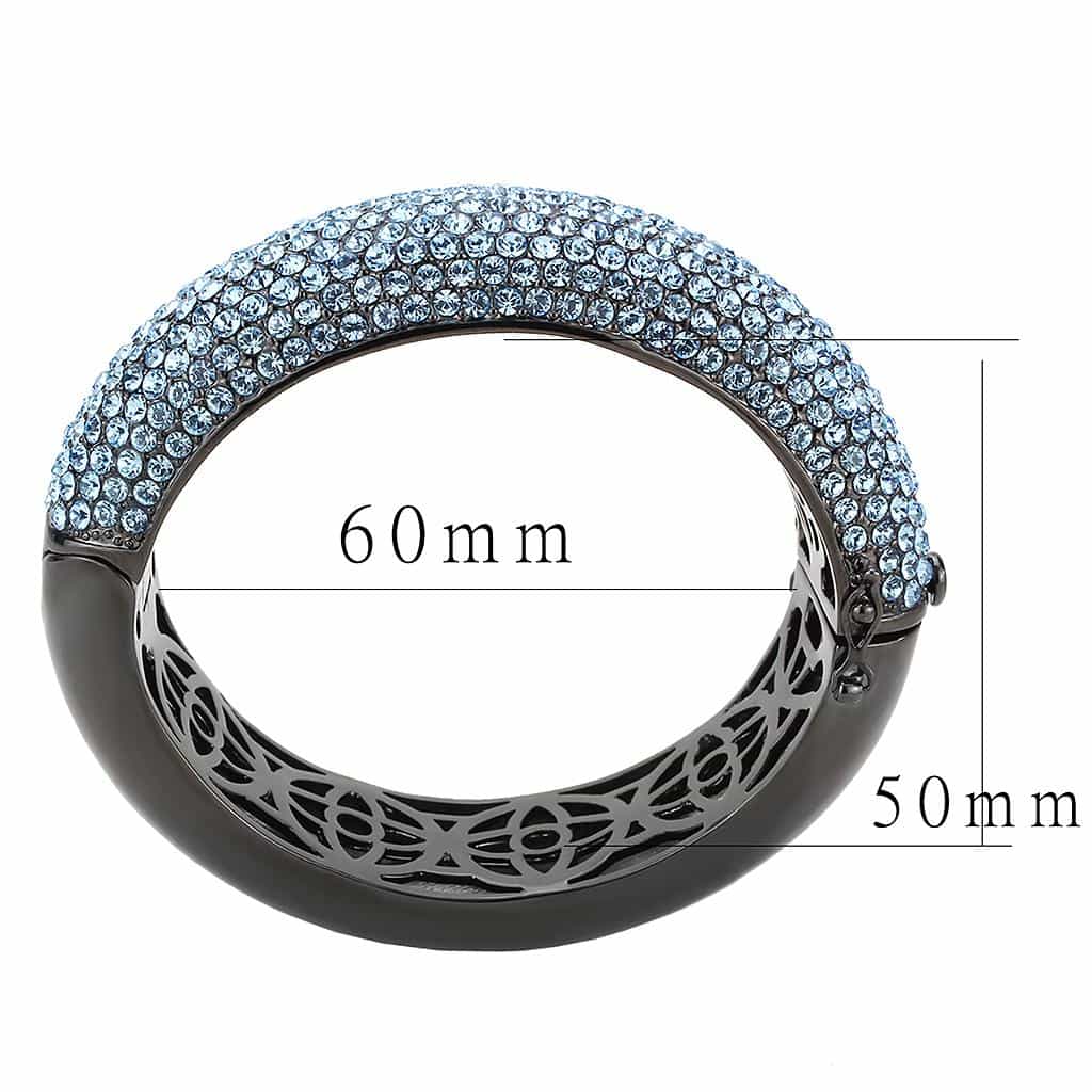 Brass Gunmetal Light Blue Crystal Pave Wide Dome Bangle Bracelet view 3