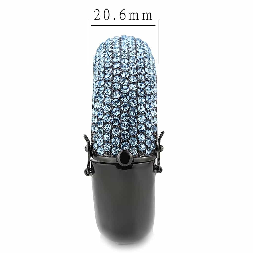 Brass Gunmetal Light Blue Crystal Pave Wide Dome Bangle Bracelet view 4