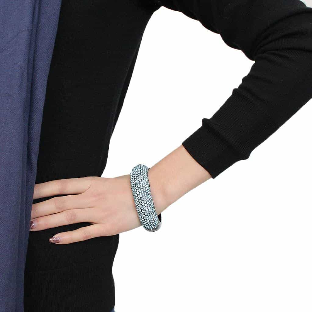 Brass Gunmetal Light Blue Crystal Pave Wide Dome Bangle Bracelet view 5