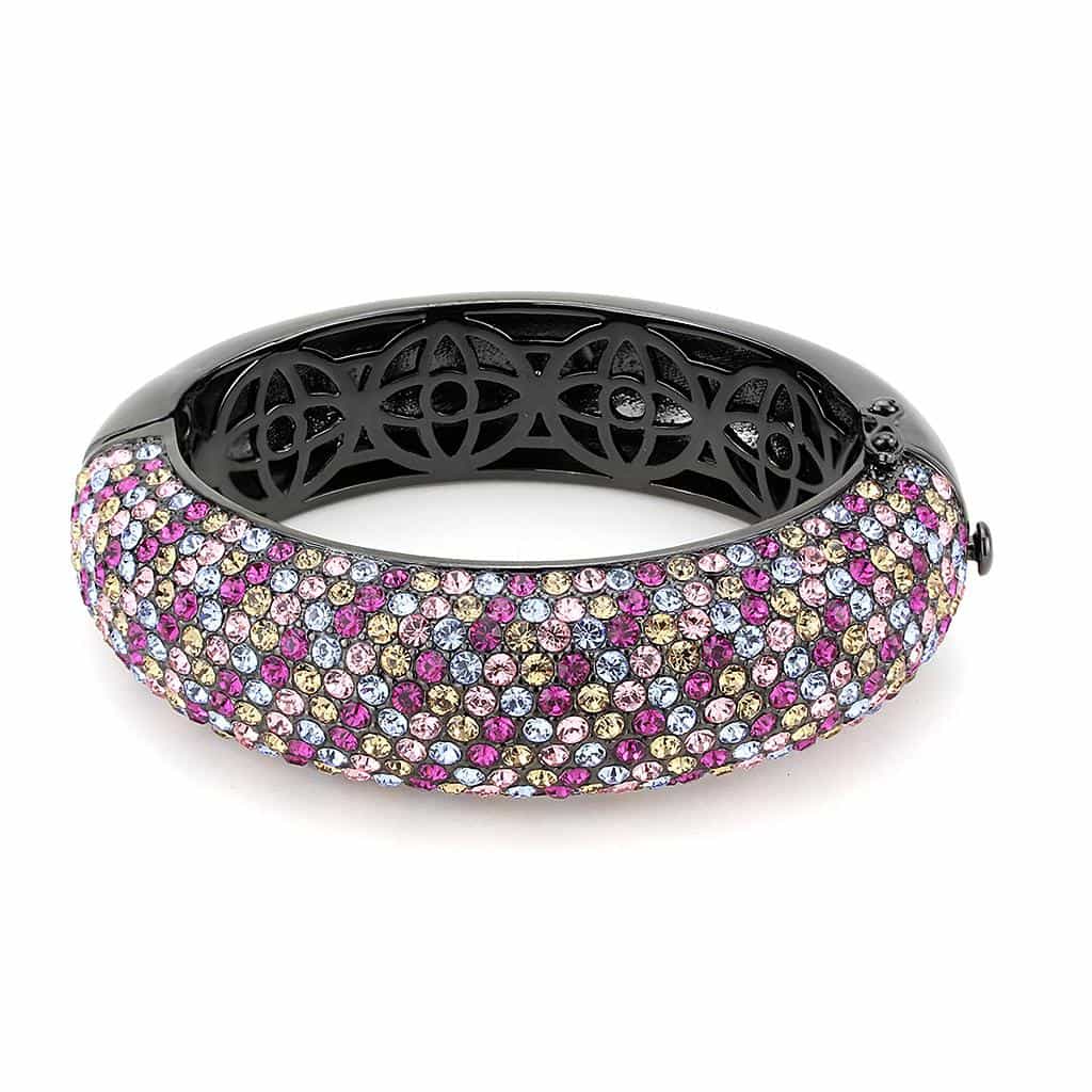 Brass Gunmetal Multicolor Crystal Pave Wide Dome Bangle Bracelet view 2