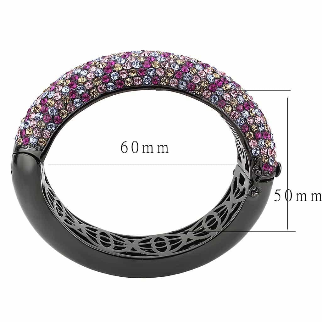 Brass Gunmetal Multicolor Crystal Pave Wide Dome Bangle Bracelet view 3