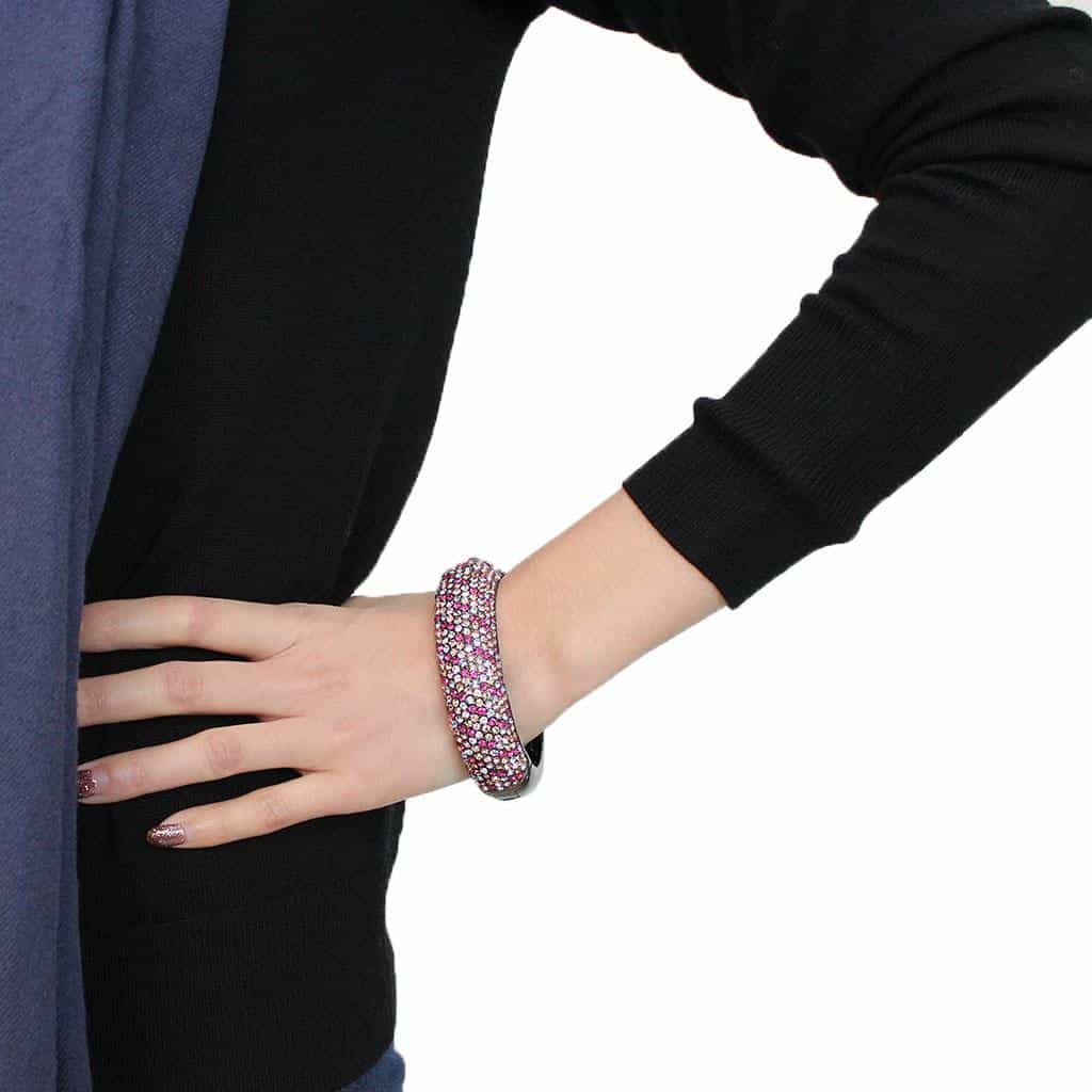 Brass Gunmetal Multicolor Crystal Pave Wide Dome Bangle Bracelet view 5
