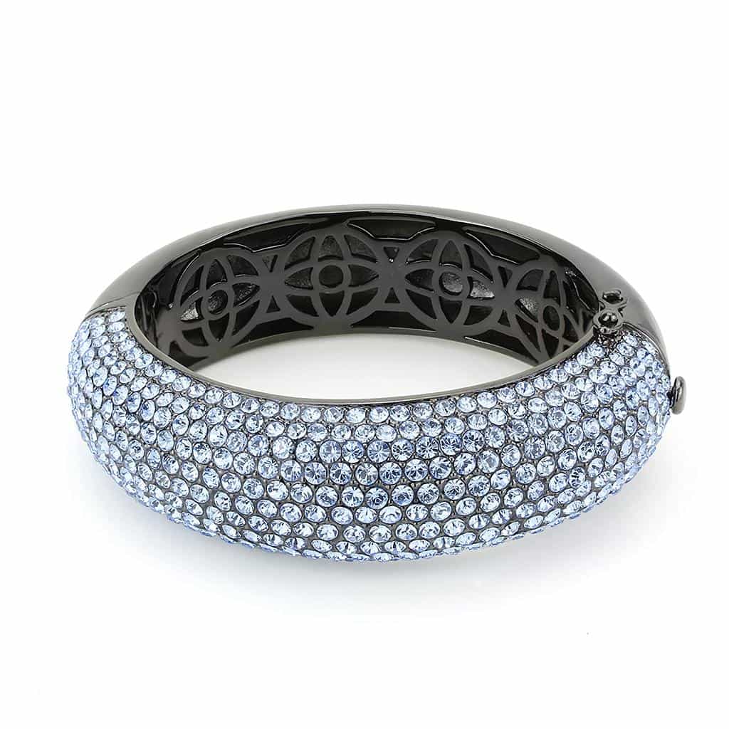 Brass Gunmetal Aquamarine Crystal Pave Wide Dome Bangle Bracelet view 2