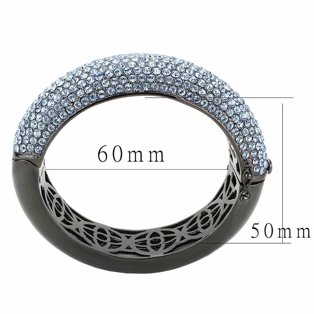 Brass Gunmetal Aquamarine Crystal Pave Wide Dome Bangle Bracelet view 3