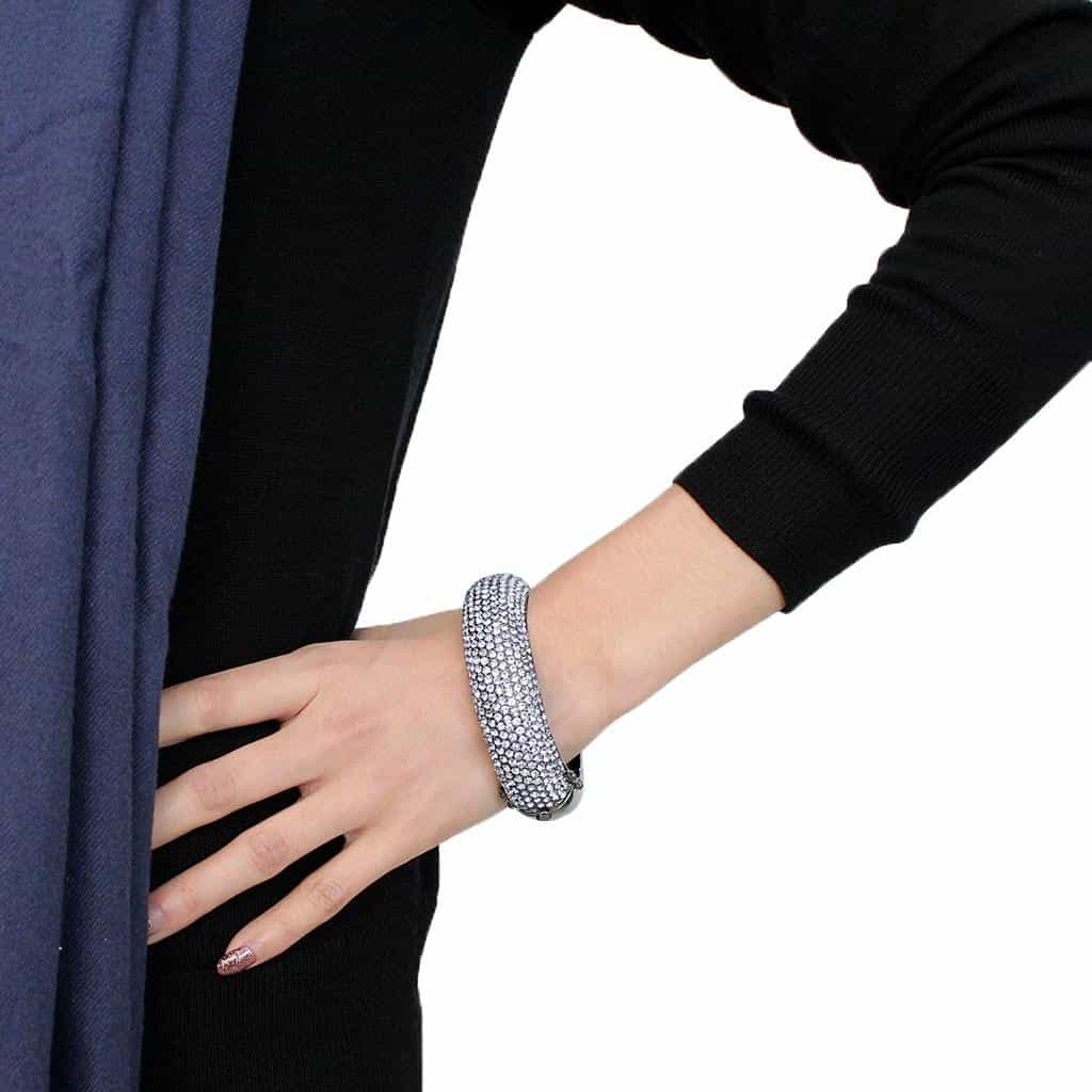Brass Gunmetal Aquamarine Crystal Pave Wide Dome Bangle Bracelet view 5