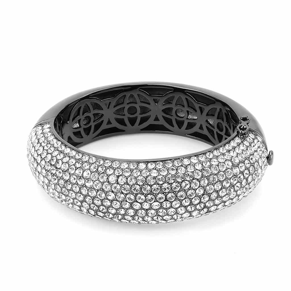 Brass Gunmetal Clear Crystal Pave Wide Dome Bangle Bracelet view 2