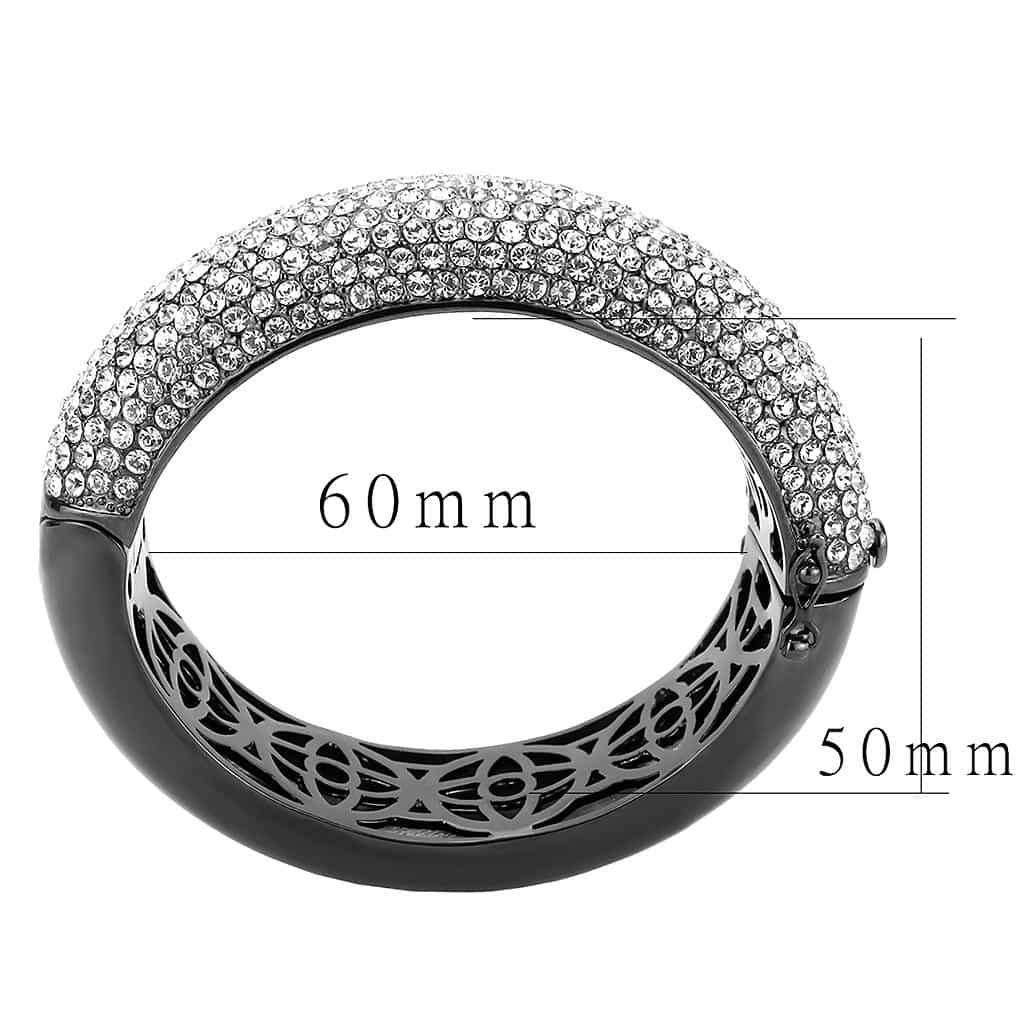 Brass Gunmetal Clear Crystal Pave Wide Dome Bangle Bracelet view 3