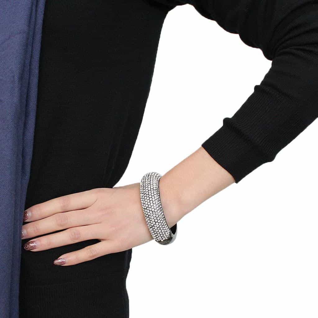 Brass Gunmetal Clear Crystal Pave Wide Dome Bangle Bracelet view 5