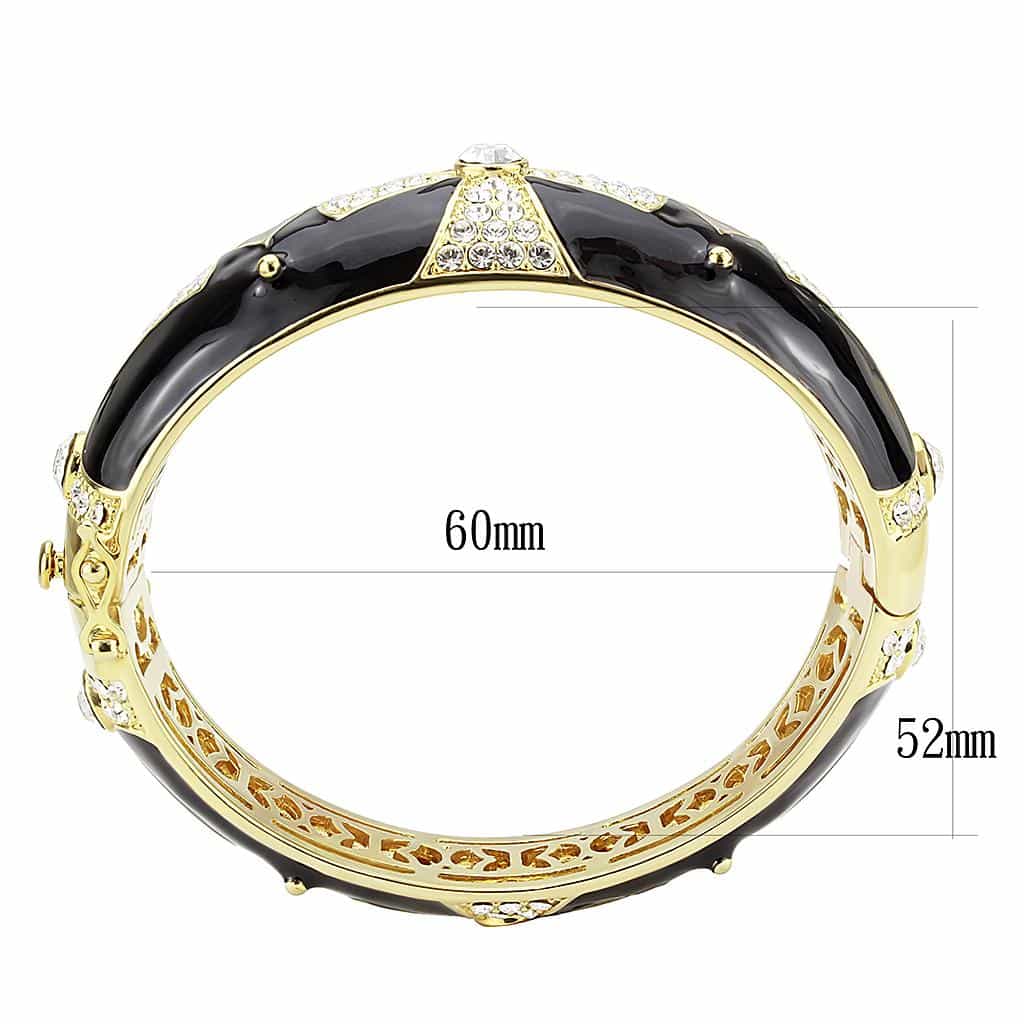 Brass Gold Black Enamel CZ Bow Hinged Bangle Bracelet view 3