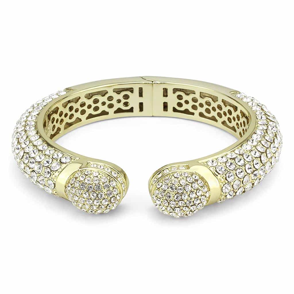 Brass Gold Champagne Crystal Pave Open Cuff Bangle Bracelet view 2
