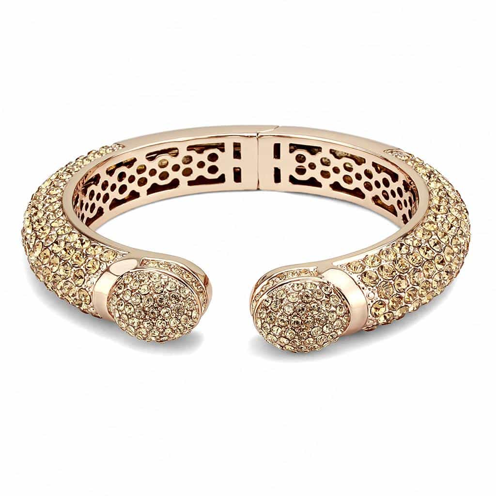 Brass Rose Gold Champagne Crystal Pave Cuff Bangle Bracelet view 2