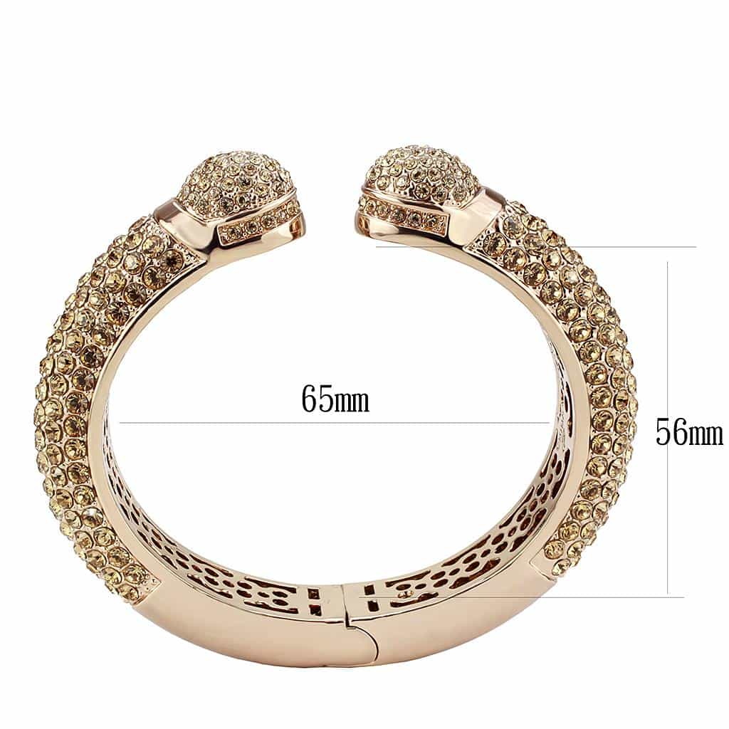 Brass Rose Gold Champagne Crystal Pave Cuff Bangle Bracelet view 3