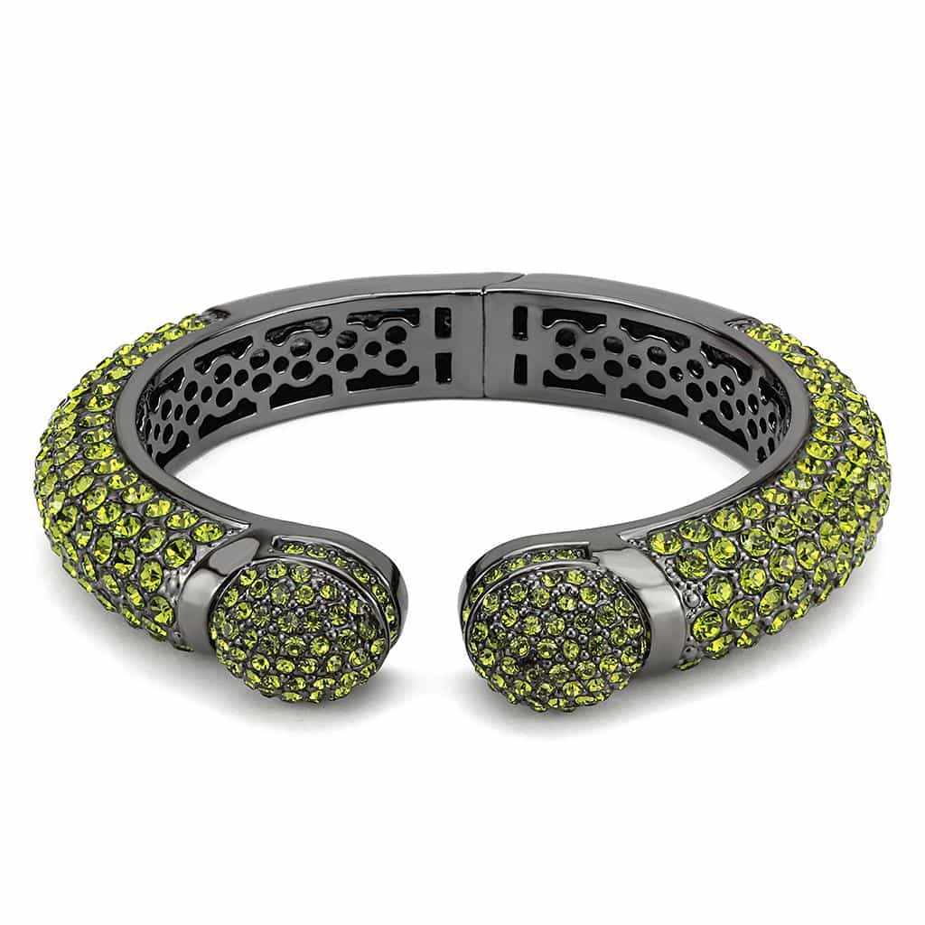 Brass Gunmetal Olivine Green Crystal Pave Cuff Bangle Bracelet view 2