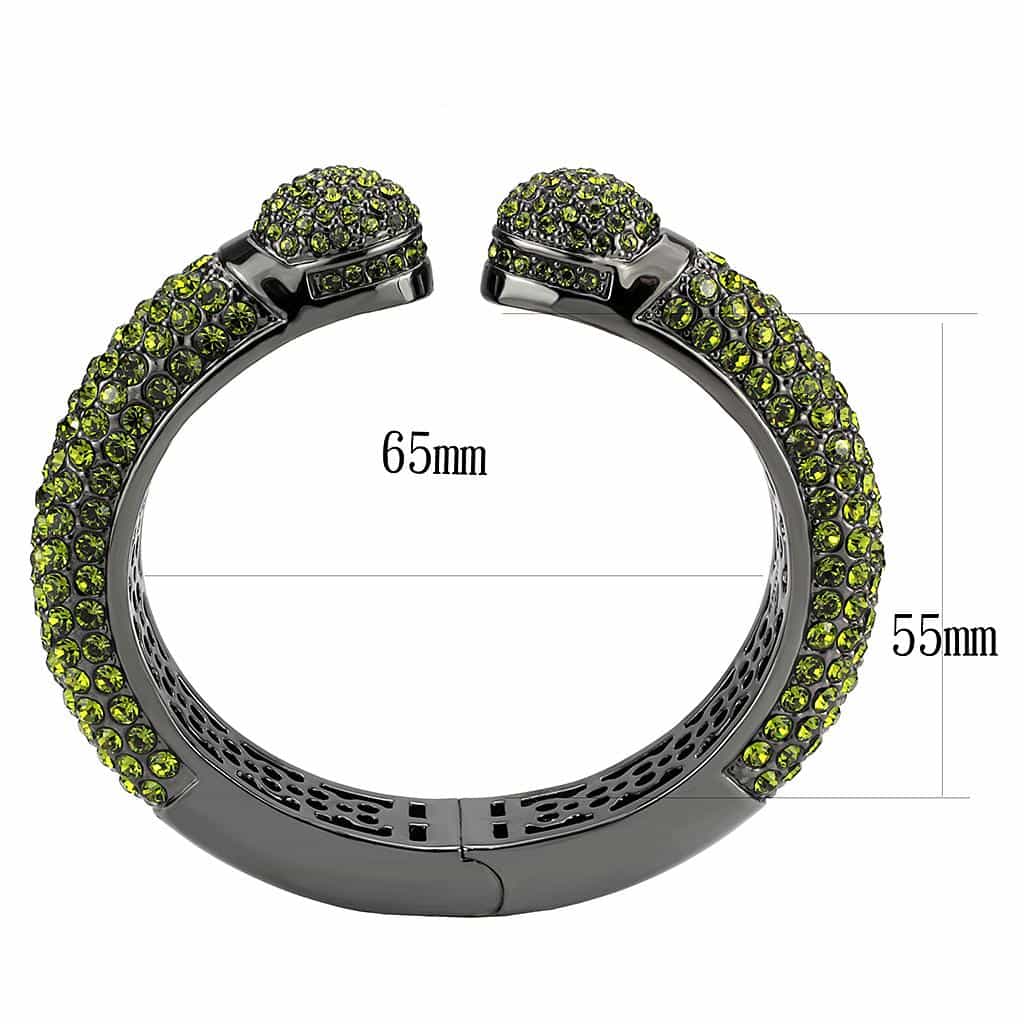 Brass Gunmetal Olivine Green Crystal Pave Cuff Bangle Bracelet view 3