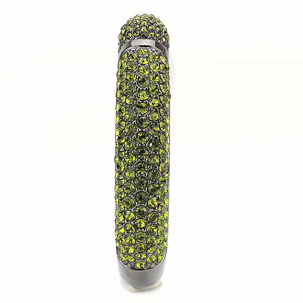 Brass Gunmetal Olivine Green Crystal Pave Cuff Bangle Bracelet view 4