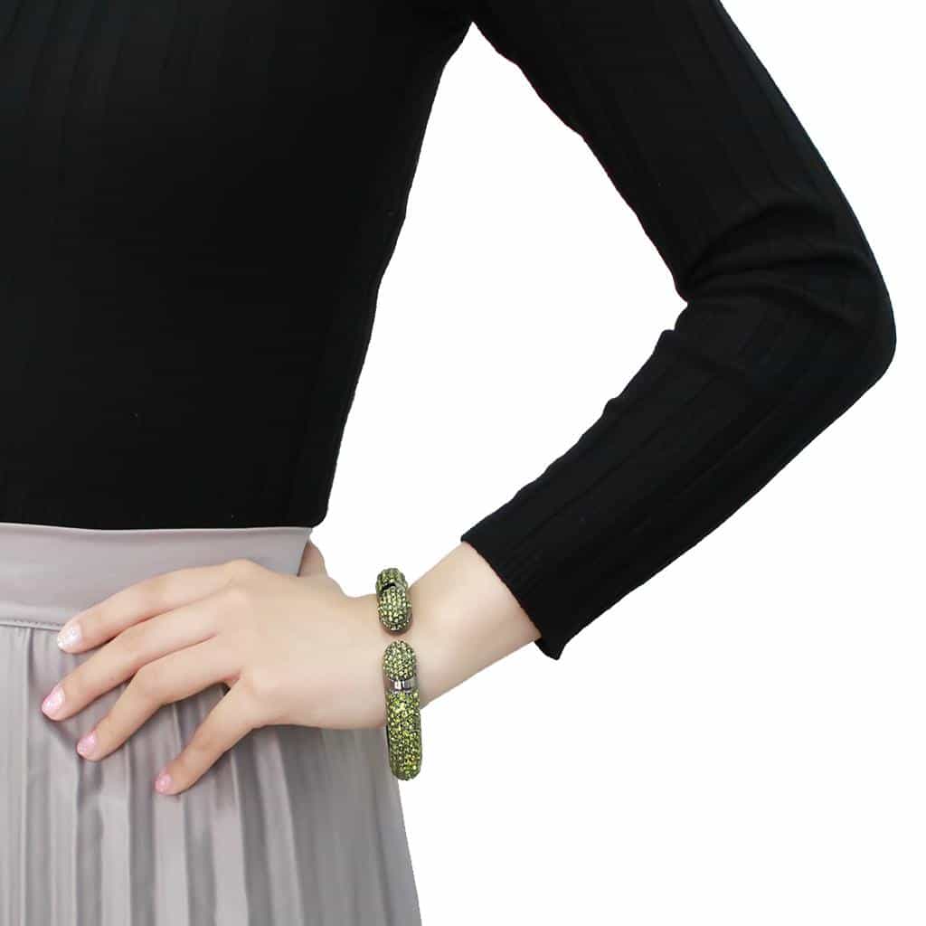 Brass Gunmetal Olivine Green Crystal Pave Cuff Bangle Bracelet view 5