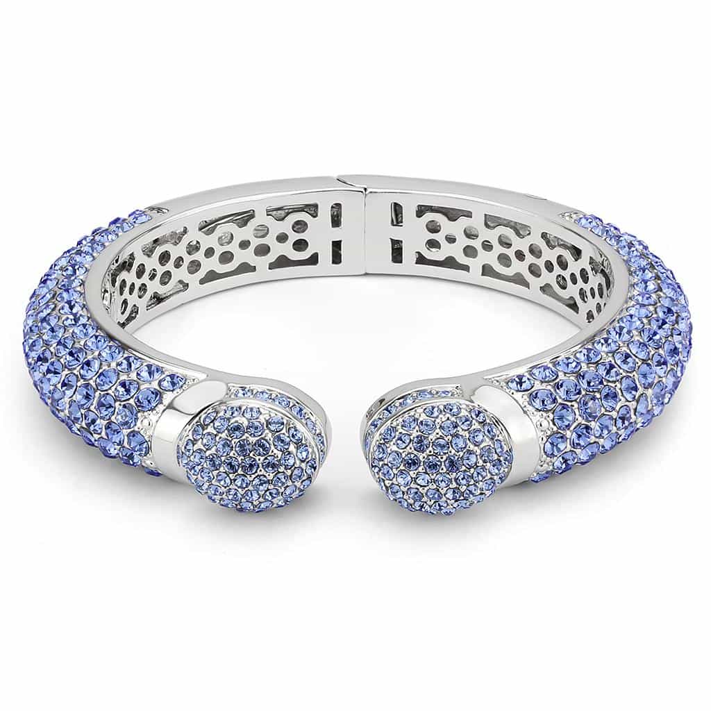 Brass Silver Blue Tanzanite Crystal Pave Cuff Bangle Bracelet view 2
