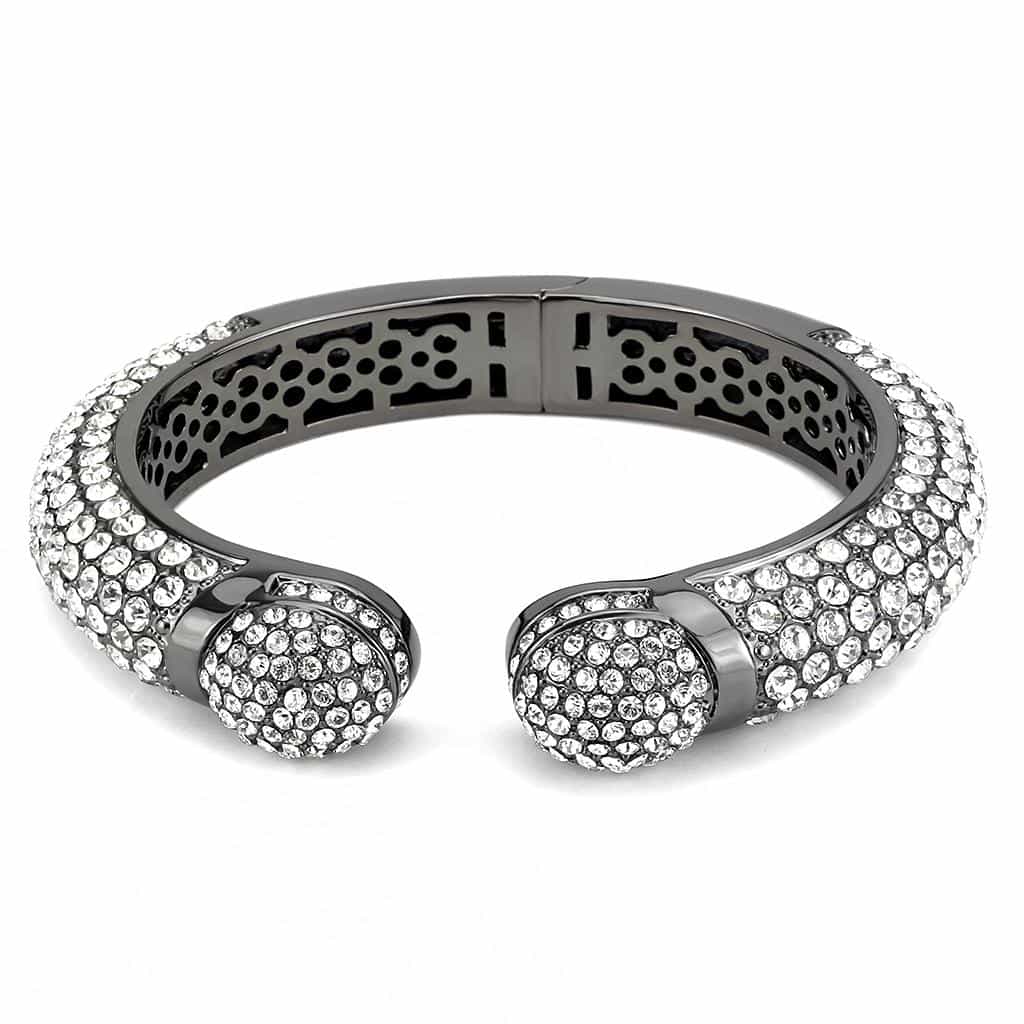 Brass Gunmetal Clear Crystal Pave Cuff Bangle Bracelet view 2