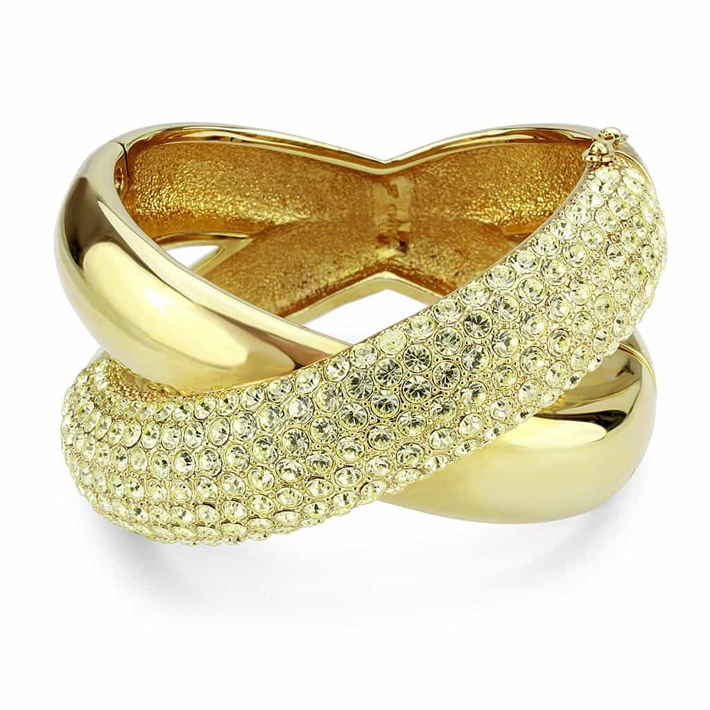Brass Gold Champagne Crystal Pave Interlocking Bangle Bracelet view 2