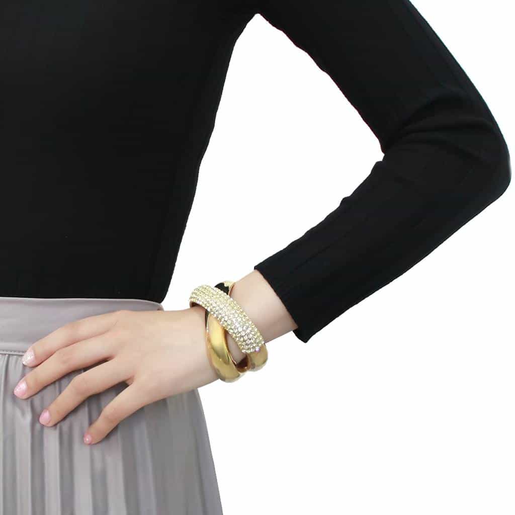 Brass Gold Champagne Crystal Pave Interlocking Bangle Bracelet view 5