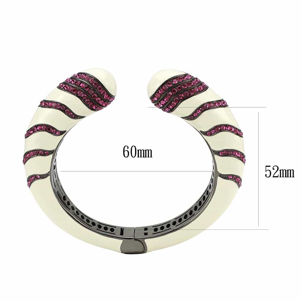 Brass Gunmetal White Enamel Pink Crystal Stripe Cuff Bracelet view 3