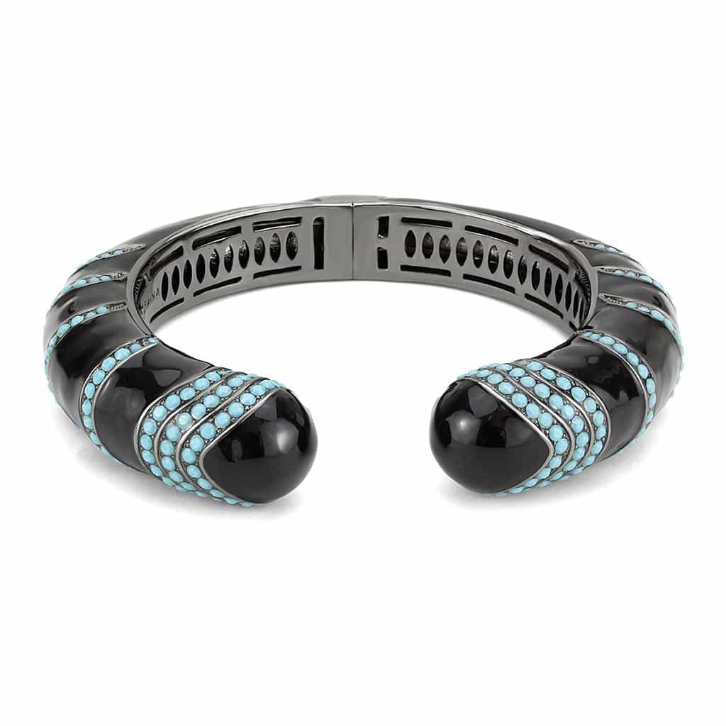 Brass Gunmetal Turquoise Crystal Stripe Cuff Bangle Bracelet view 2