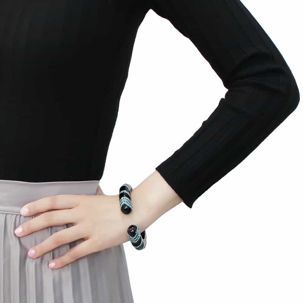 Brass Gunmetal Turquoise Crystal Stripe Cuff Bangle Bracelet view 5