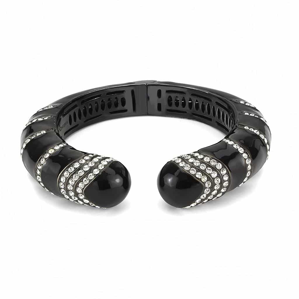 Brass Gunmetal Black Onyx CZ Accent Cuff Bangle Bracelet view 2