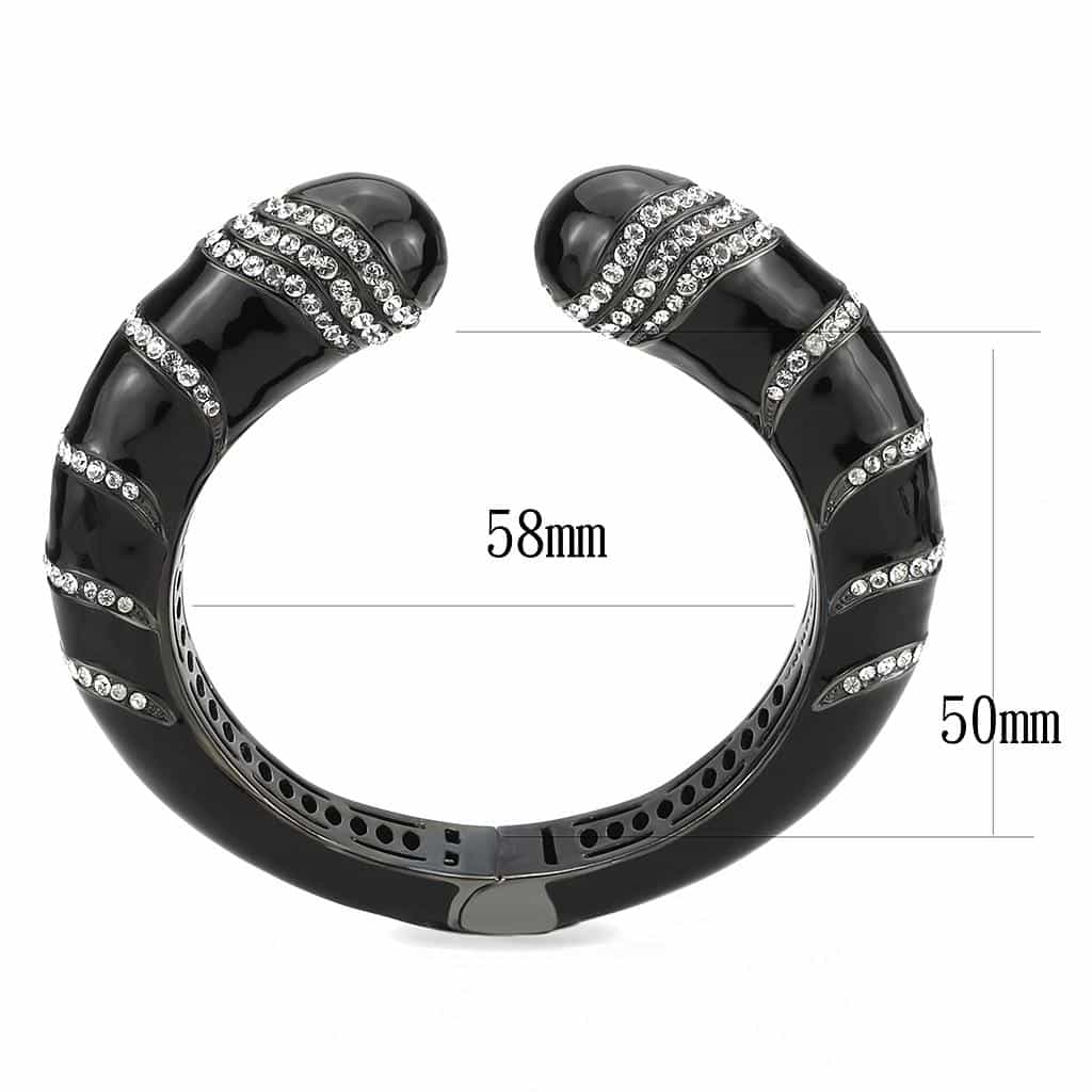 Brass Gunmetal Black Onyx CZ Accent Cuff Bangle Bracelet view 3