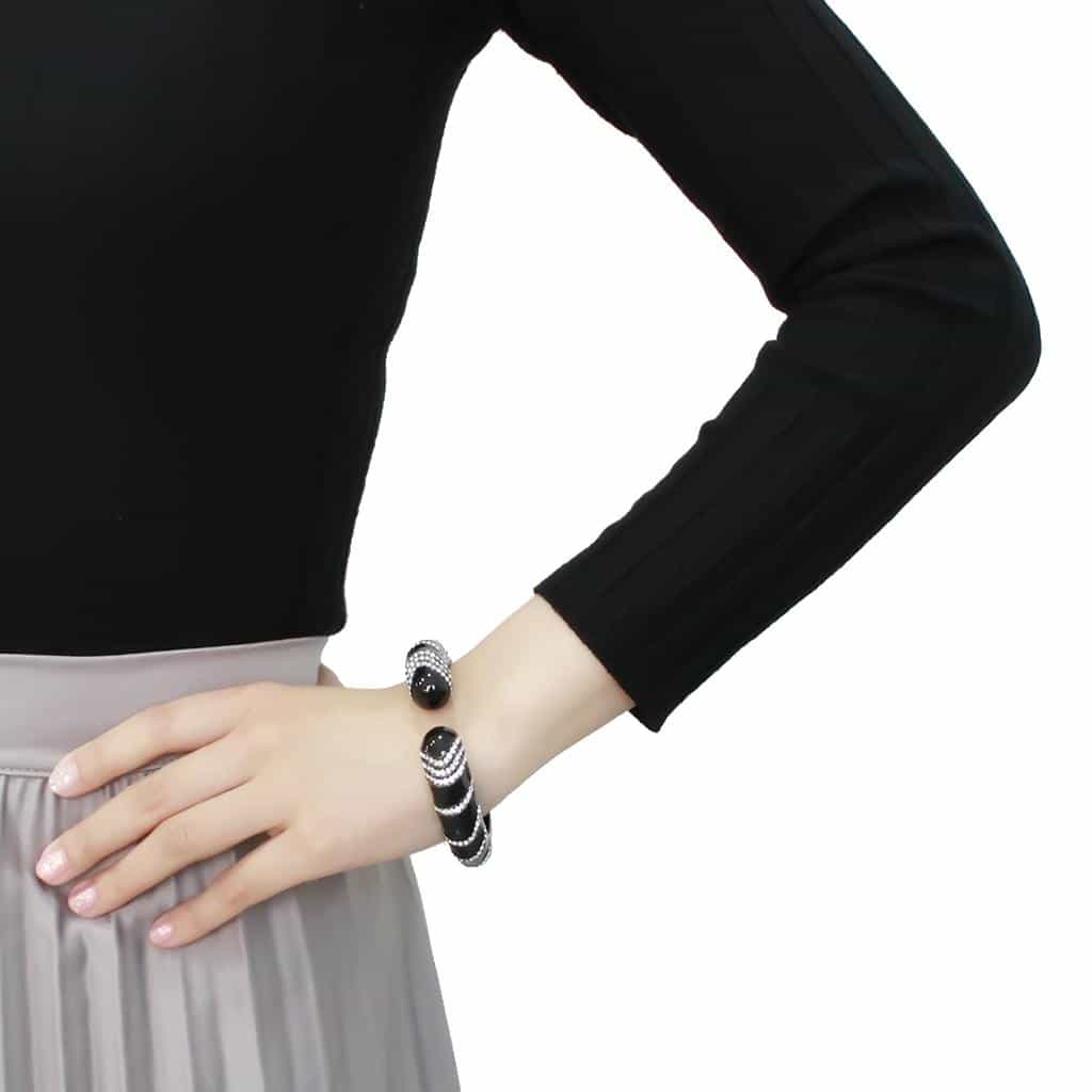 Brass Gunmetal Black Onyx CZ Accent Cuff Bangle Bracelet view 5