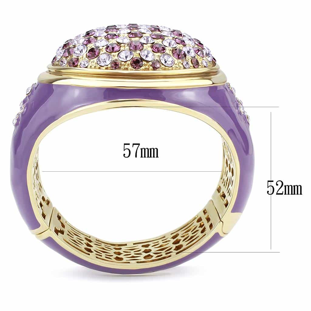 Brass Gold Lavender Enamel Crystal Pave Dome Bangle Bracelet view 3