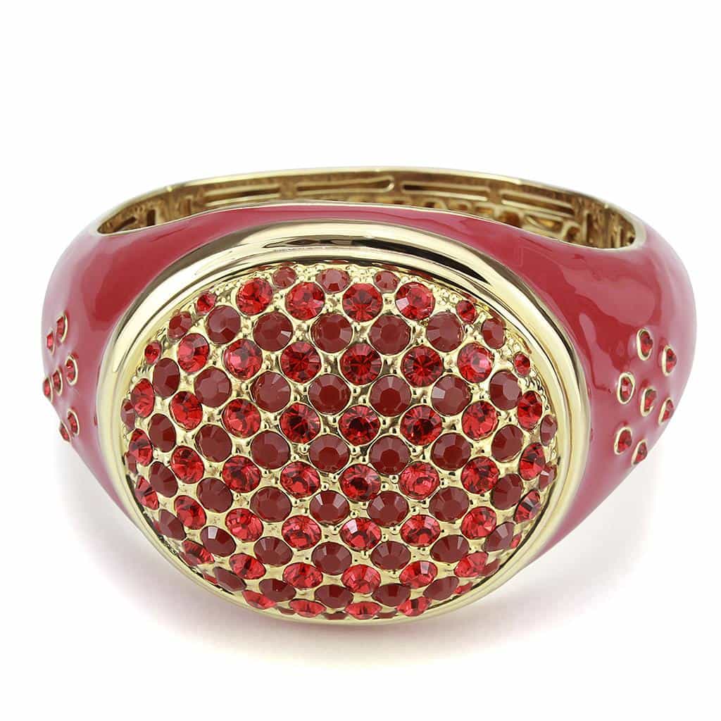 Brass Gold Red Enamel Crystal Pave Dome Bangle Bracelet view 2