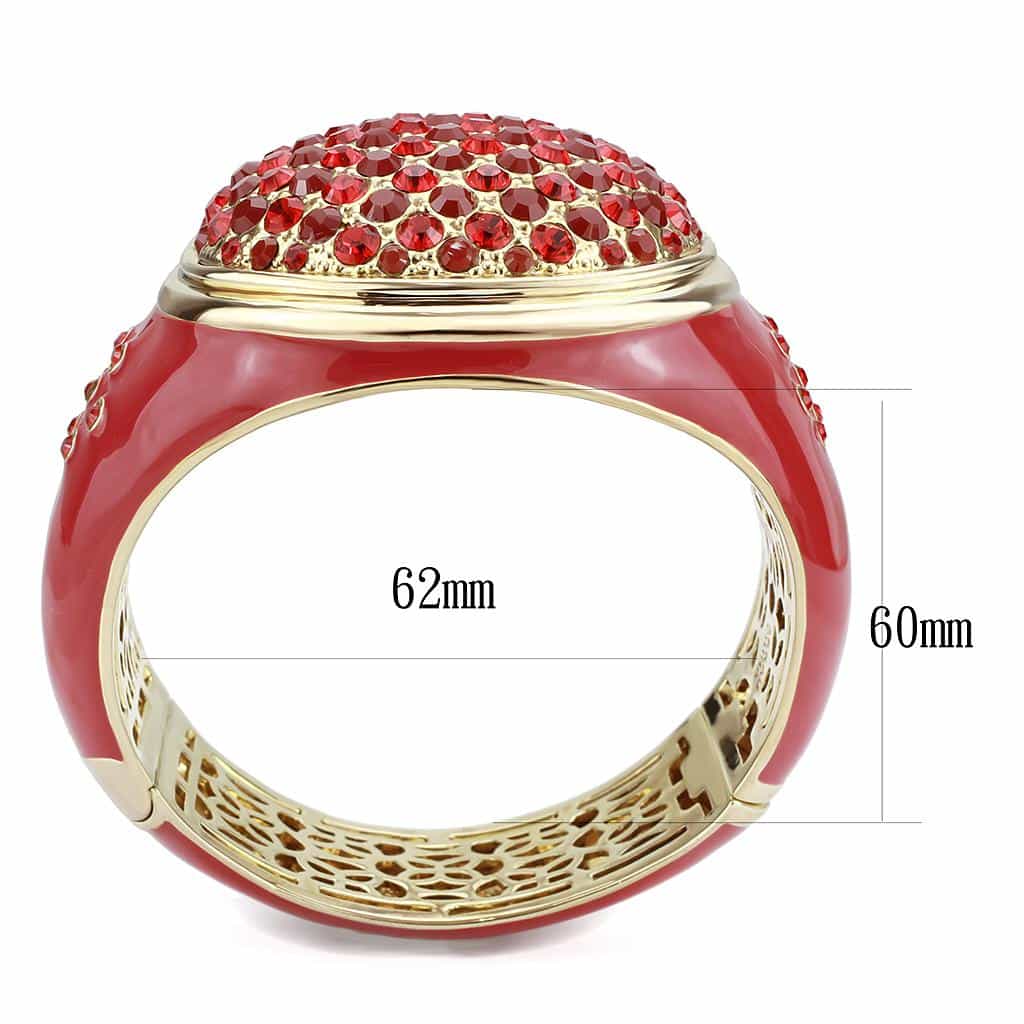 Brass Gold Red Enamel Crystal Pave Dome Bangle Bracelet view 3