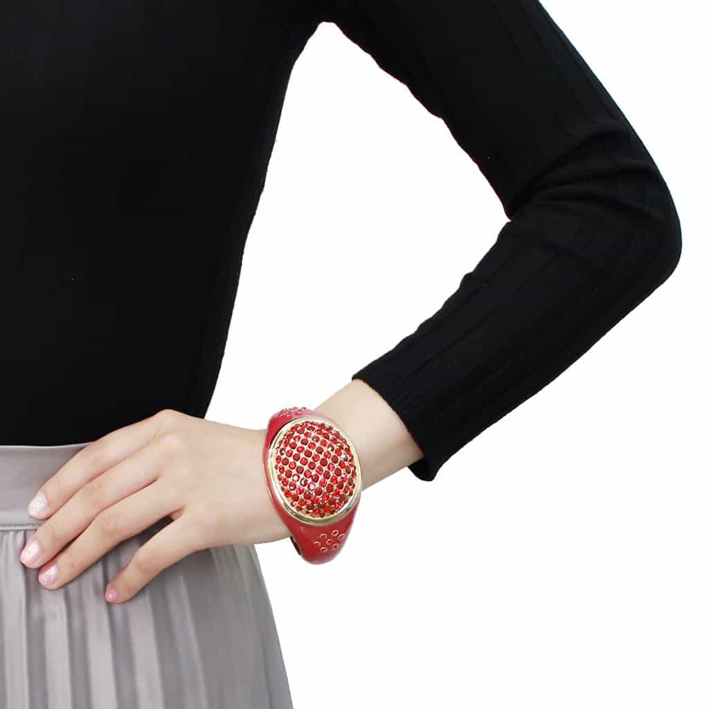 Brass Gold Red Enamel Crystal Pave Dome Bangle Bracelet view 5
