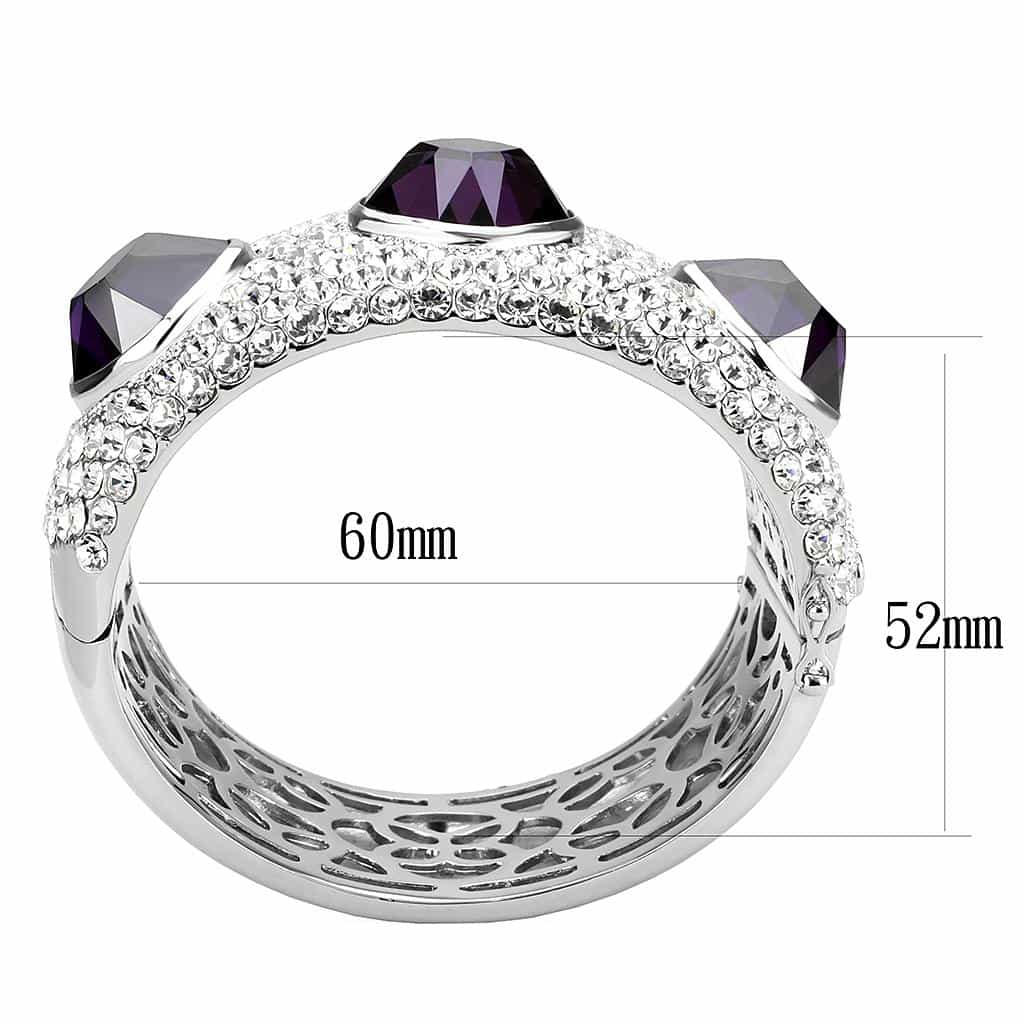 Brass Silver Amethyst Crystal Pave Dome Bangle Bracelet view 3