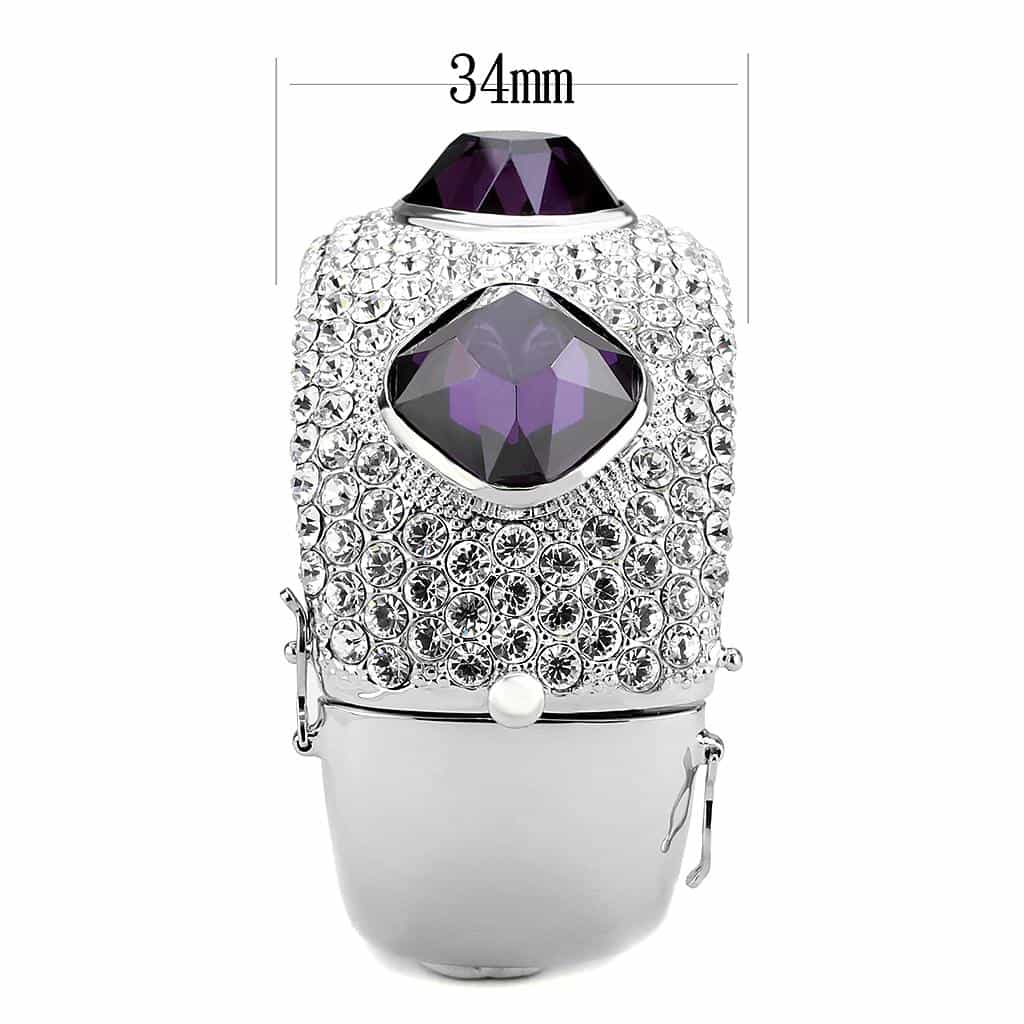 Brass Silver Amethyst Crystal Pave Dome Bangle Bracelet view 4