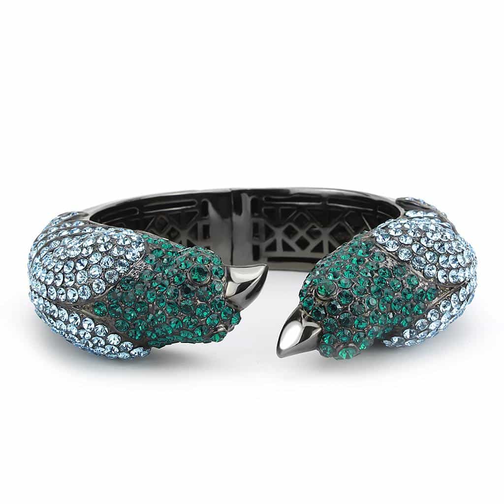 Brass Two Tone Emerald Green Crystal Panther Hinged Bracelet view 2