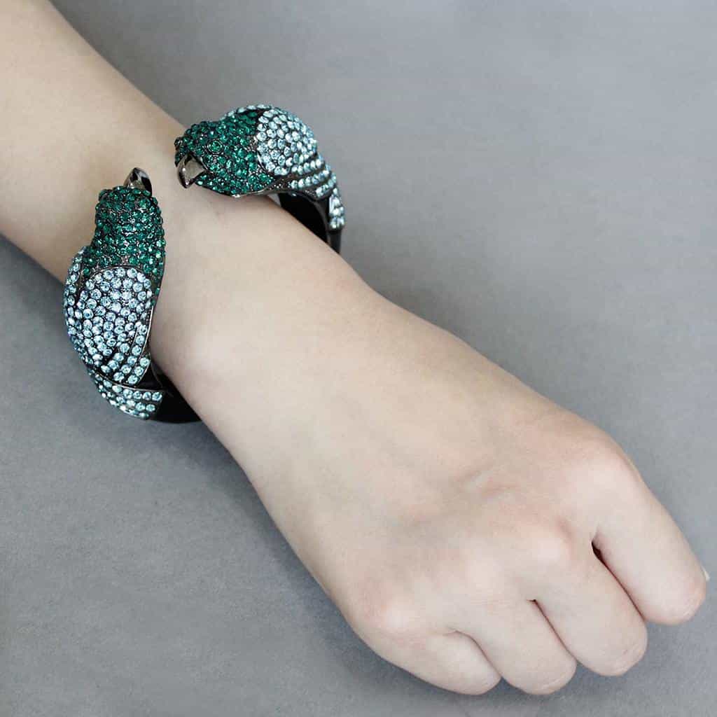 Brass Two Tone Emerald Green Crystal Panther Hinged Bracelet view 5