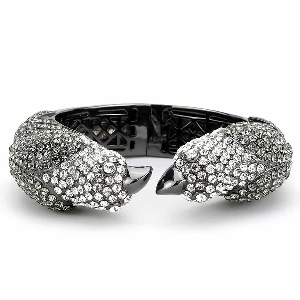 Brass Gunmetal Crystal Pave Panther Hinged Bangle Bracelet view 2