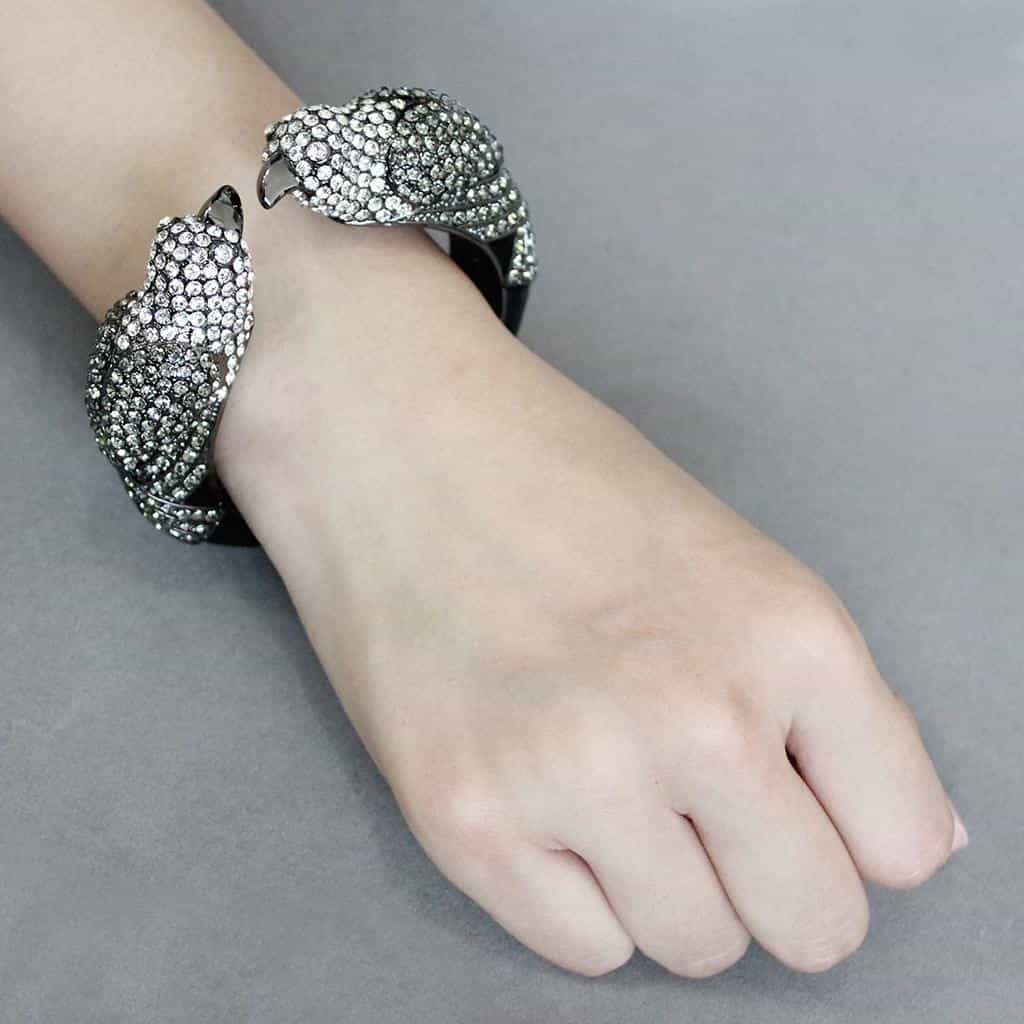 Brass Gunmetal Crystal Pave Panther Hinged Bangle Bracelet view 5