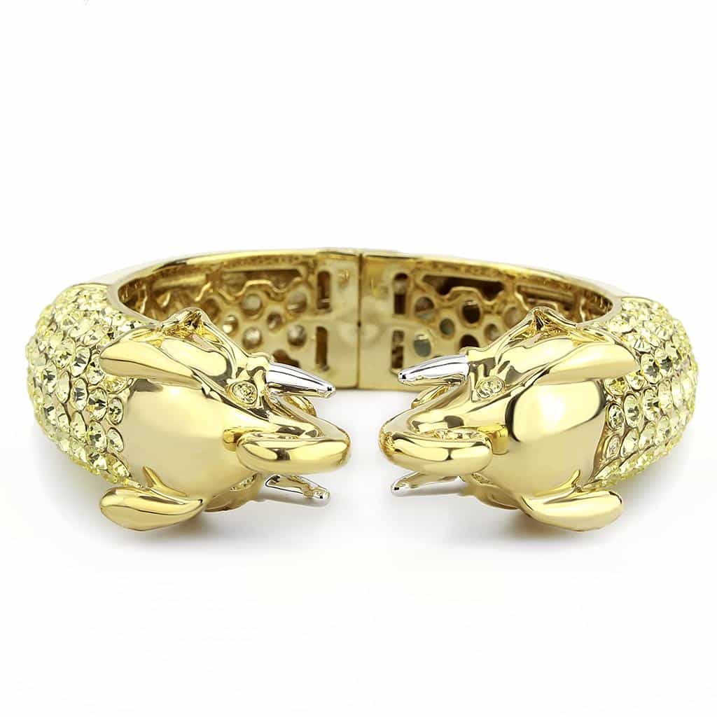 Brass Gold Crystal Pave Panther Hinged Bangle Bracelet view 2