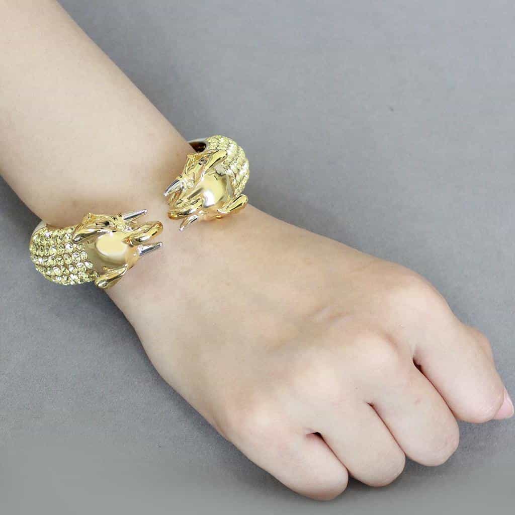 Brass Gold Crystal Pave Panther Hinged Bangle Bracelet view 5