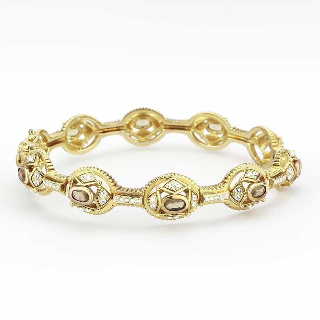 Brass Gold CZ Filigree Scroll Link Bangle Bracelet view 2
