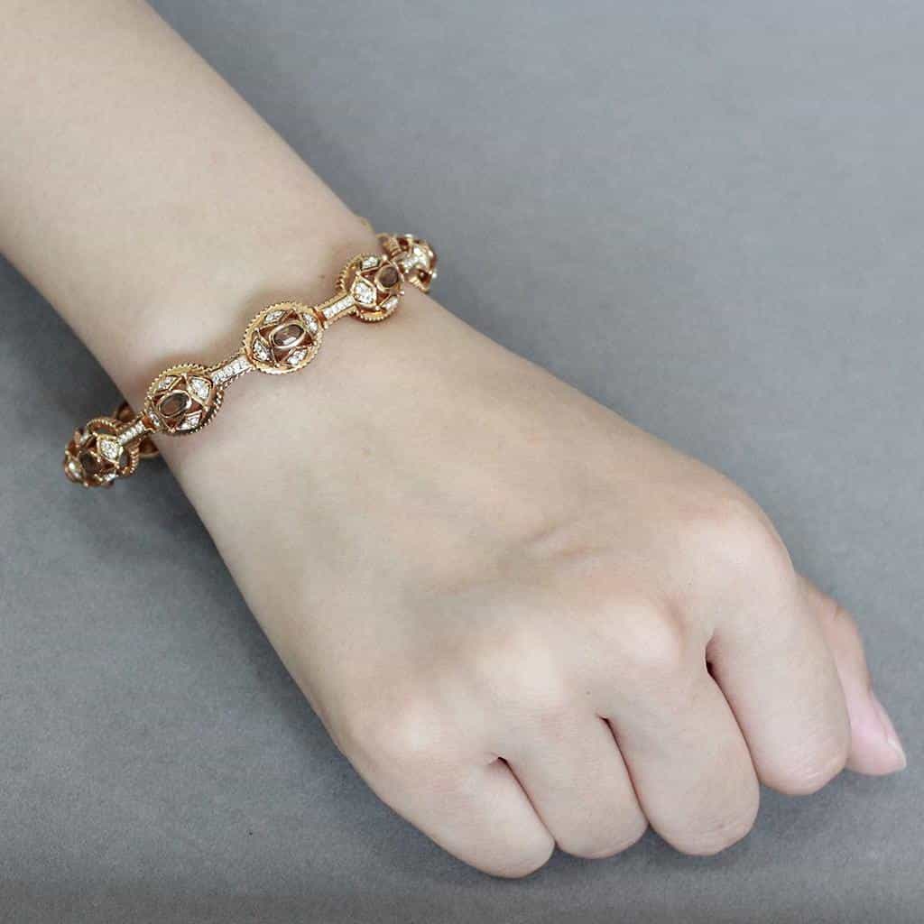 Brass Gold CZ Filigree Scroll Link Bangle Bracelet view 5