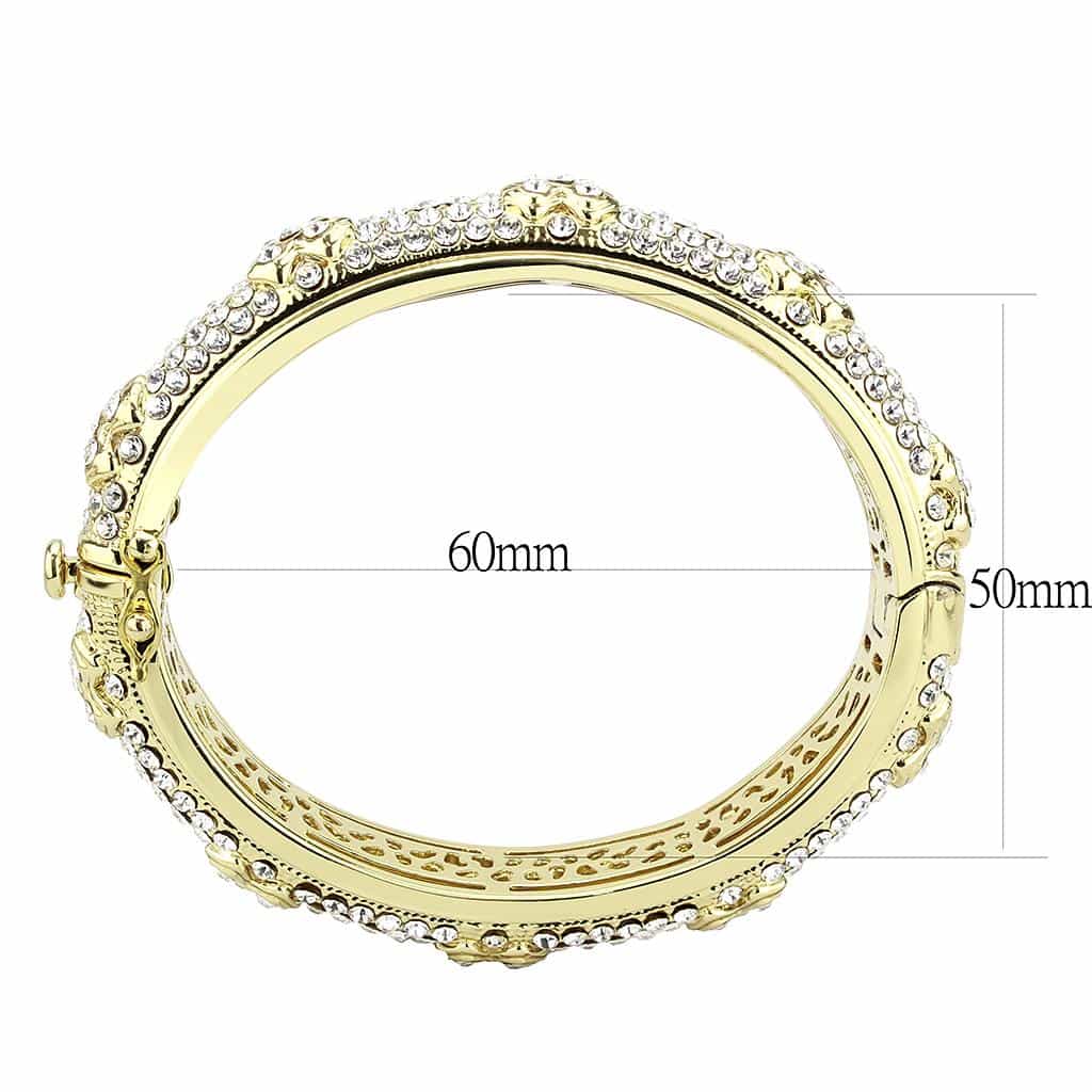 Brass Gold Crystal Pave Filigree Hinged Bangle Bracelet view 3
