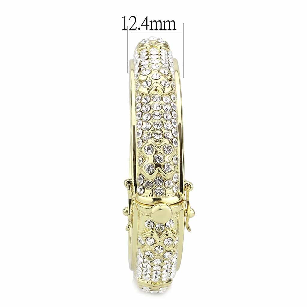 Brass Gold Crystal Pave Filigree Hinged Bangle Bracelet view 4