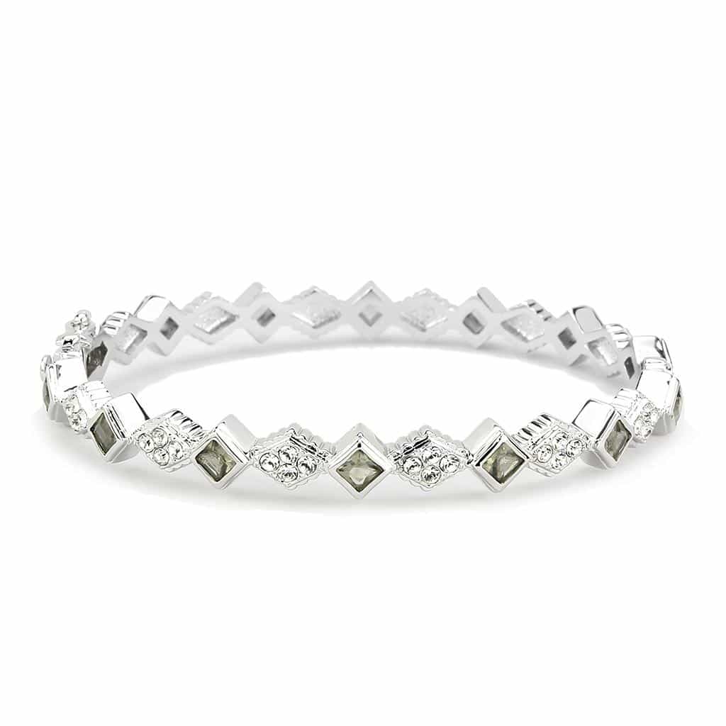 Brass Silver CZ Geometric Zigzag Link Bangle Bracelet view 2