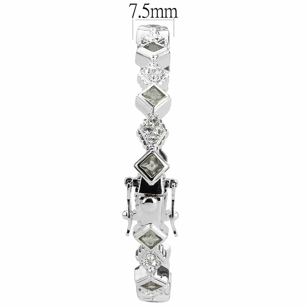 Brass Silver CZ Geometric Zigzag Link Bangle Bracelet view 4