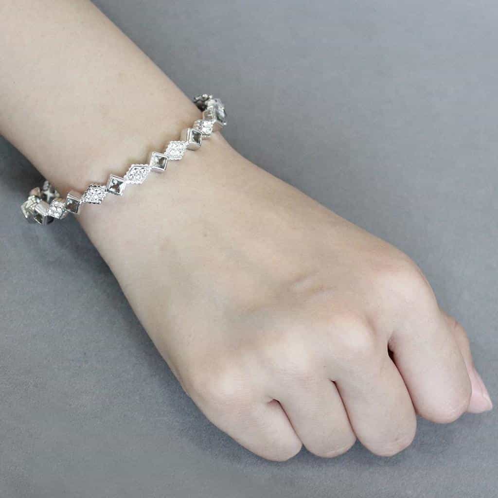 Brass Silver CZ Geometric Zigzag Link Bangle Bracelet view 5