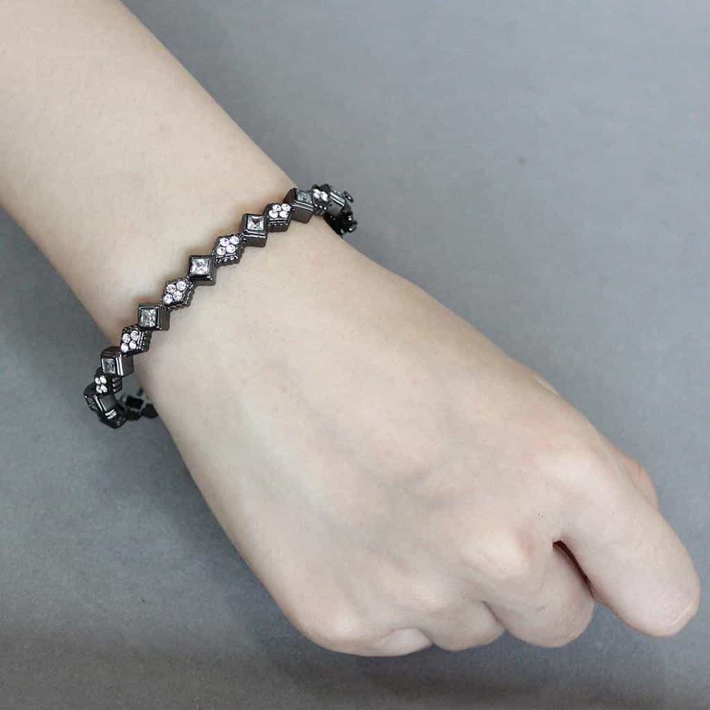 Brass Gunmetal CZ Geometric Zigzag Link Bangle Bracelet view 5